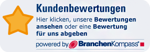 Button mit Sternsymbol: Kundenbewertungen ansehen oder selbst bewerten – powered by BranchenKompass.